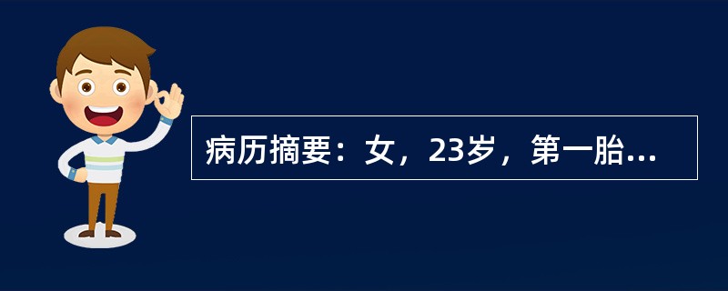 病历摘要：女，23岁，第一胎，孕31周，外伤后突然剧烈腹痛，少量阴道流血，急诊送入院。查：血压10.0/8.0kPa(75/60mmHg)，脉搏120次／分钟，面色苍白，大汗淋漓，下肢水肿，宫底剑突下