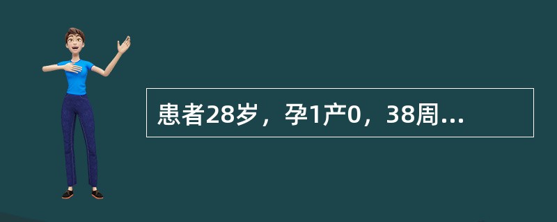 患者28岁，孕1产0，38周妊娠，因血压20／13kPa(150／100mmHg)，收住入院。体检：一般情况好，下肢水肿(+)，蛋白尿(+)宫高32cm，腹围90cm，胎心140次／分，胎位LOA。估