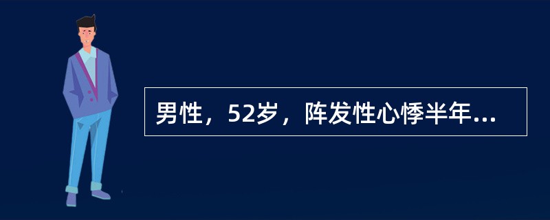 男性，52岁，阵发性心悸半年，时有胸闷，登二楼觉气急3个月，下肢浮肿3天来门诊。心电图示窦性心律，心率64次／分，P-R间期0.24s，伴完全性右束支传导阻滞，诊断为扩张型心肌病。心功能不全。入院后予