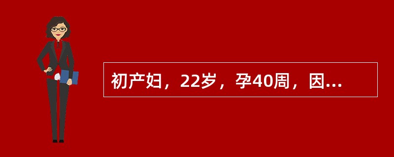 初产妇，22岁，孕40周，因阵发性腹痛10小时入院，阴道检查，宫口开大1cm，5小时后检查宫口开大2cm，先露-3。宫缩时，宫底部不强，子宫下段较强，宫缩间歇时子宫壁不能完全松弛，产妇自诉下腹部持续疼