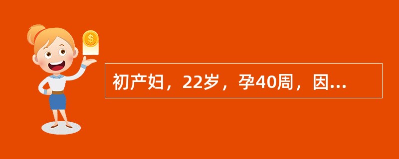 初产妇，22岁，孕40周，因阵发性腹痛10小时入院，阴道检查，宫口开大1cm，5小时后检查宫口开大2cm，先露-3。宫缩时，宫底部不强，子宫下段较强，宫缩间歇时子宫壁不能完全松弛，产妇自诉下腹部持续疼