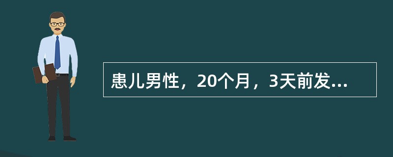 患儿男性，20个月，3天前发热、流涕、轻咳。就诊前一天呕吐2次，继而出现腹泻，为水样便，一昼夜十余次。大便镜检偶见少量白细胞。提示：护理查体发现，患儿精神萎靡，眼泪及尿量减少，皮肤弹性差，唇红，呼吸深