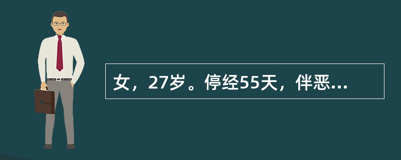 女，27岁。停经55天，伴恶心、呕吐。妇科检查：子宫增大约妊娠50天，双侧附件（-）。该病例首选辅助检查是