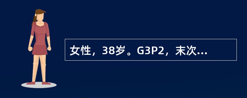 女性，38岁。G3P2，末次分娩于2003年5月25日，要求采取长效永久性避孕措施，于2004年6月1日就诊。平时月经5～6/30～33天，量中，无痛经，末次月经2004年5月15日。既往足月阴道自娩