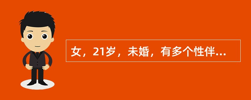 女，21岁，未婚，有多个性伴侣，因停经50天，外阴红肿、白带臭、尿频、尿痛4天就诊。妇科检查：外阴红肿充血，阴道内有大量脓性白带伴臭味，宫颈充血水肿，子宫如妊娠2月大小，双侧附件无殊，挤压尿道口有脓性