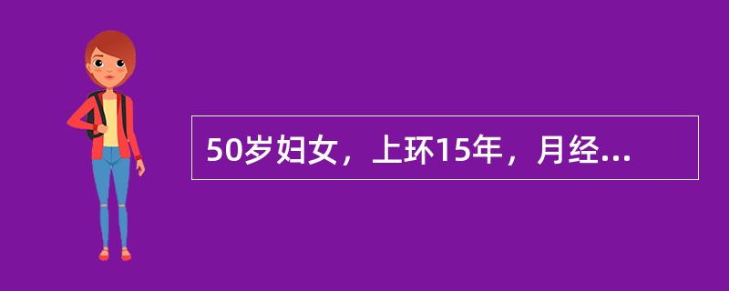 50岁妇女，上环15年，月经紊乱1年，停经3个月，子宫出血10余天，淋漓不净，有潮热、出汗2个月。检查：外阴、阴道正常，宫颈光，子宫水平位，正常大小，双附件未触及肿物最有可能的诊断