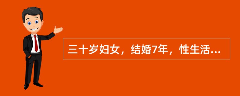 三十岁妇女，结婚7年，性生活正常，青春期开始月经不调。近3年来，月经周期35～45日，经量少。基础体温单相。未避孕亦未怀孕。精液常规和输卵管造影等检查均未发现异常。超声发现子宫底浆膜层直径5cm直径的