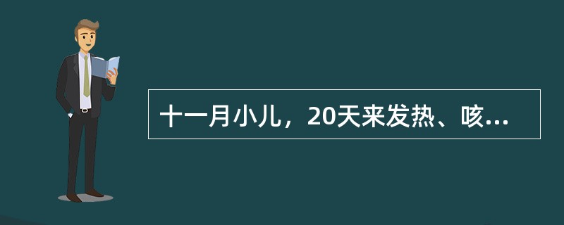 十一月小儿，20天来发热、咳嗽、呼吸促、1周来嗜睡、烦躁、厌食、间断呕吐、查体：体温、38.8℃，嗜睡，营养差、前囟膨隆，颈抵抗不明显，PPD实验（一），脑脊液检查WBC升高，外观。呈毛玻璃状，糖和氯