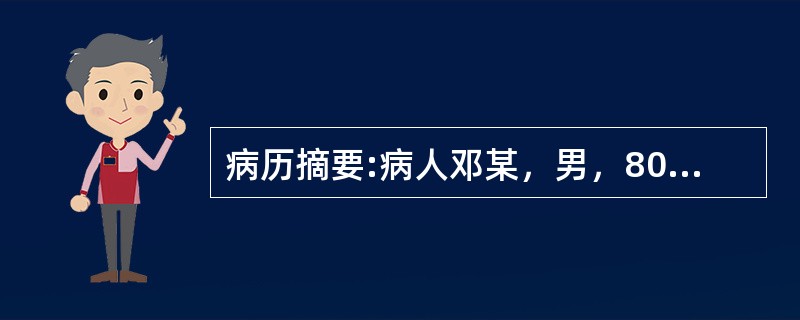 病历摘要:病人邓某，男，80岁，因“突发左侧肢体乏力1小时”拟诊断为右侧额项叶脑出血入院。入院症见：不省人事，双侧瞳孔等大等圆，直径为2.5mm，右侧对光反射灵敏，左侧对光反射迟钝，左侧肢体偏瘫，痰多