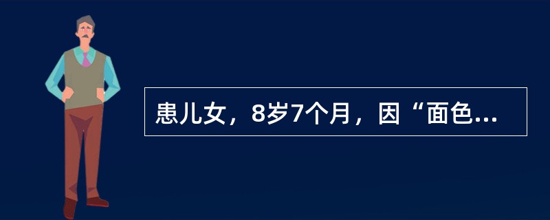 患儿女，8岁7个月，因“面色苍白、咳嗽4年，加重伴血尿6个月”来诊。病程中反复咳嗽，偶有痰中带血，1周前出现肉眼血尿，眼睑水肿，进行性少尿。查体：BP90/65mmHg；贫血貌，眼睑水肿，无皮疹，无淋