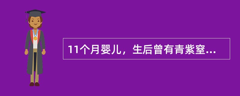 11个月婴儿，生后曾有青紫窒息抢救史。患儿于半岁内曾经智能筛选检查未发现异常。母乳喂养，未加辅食，近2个月来面色渐黄，表情呆滞，智力发育倒退，头及全身轻度震颤。血红蛋白88g／L，RBC2.0×10&