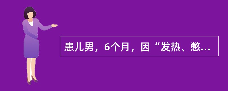 患儿男，6个月，因“发热、憋喘2d”来诊。查体：T38℃，R64次/min；面色苍白，烦躁，呻吟；双肺可闻及大量哮鸣音，少量中小水泡音；HR160次/min；肝肋下2cm，质软。胸部X线片：双肺透亮度