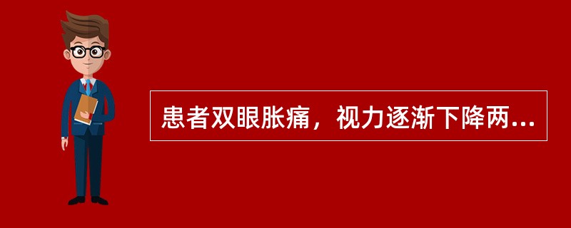 患者双眼胀痛，视力逐渐下降两年余，眼部检查：角膜轻度混浊，前房深浅正常，眼底C／D：右0．6PD、左0．7PD，眼压：双眼为4．67kPa，双眼视野均呈向心性缩小。全身症见头晕，失眠。已确诊为&quo