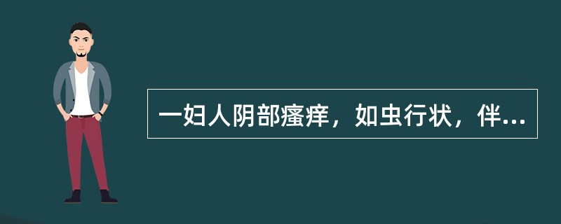 一妇人阴部瘙痒，如虫行状，伴有灼热疼痛，带下量多，色黄呈泡沫状，味腥臭，舌质红苔黄腻，脉滑数。其辨证为