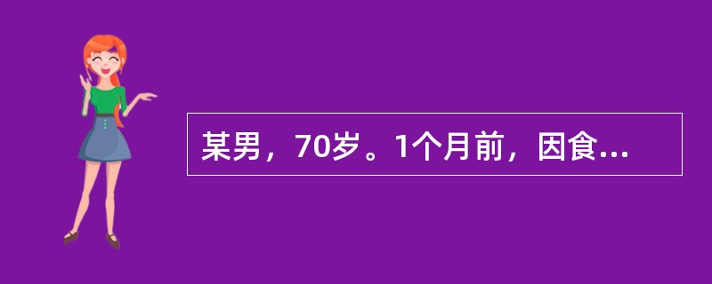 某男，70岁。1个月前，因食生冷出现呃逆，当时呃声沉缓有力，得热则减，因症状轻未予注意，1个月来终无自愈，现病人呃声低长无力，气怯声低，泛吐清水，脘腹不适，喜温喜按，手足不温，便溏，舌淡苔白，脉细弱。