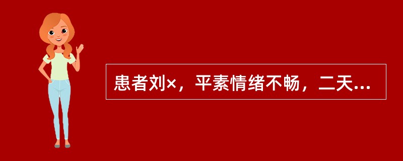 患者刘×，平素情绪不畅，二天前生气后出现胁肋胀痛，走窜不定，胸闷喜太息．纳食减少，嗳气频作，舌苔薄白，脉弦。根据患者上述症状特点，治疗此患者的立法及处方应为