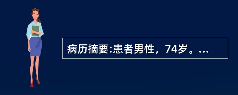 病历摘要:患者男性，74岁。有吸烟史近50余年，反复咳嗽咯痰8年余，冬春季尤甚，近2年来时有气喘，2天前受凉后症状复发，出现咳嗽、咯痰清稀，喘息气逆，倚息不得平卧，胸满气憋，心悸，面目肢体浮肿，小便量