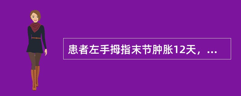 患者左手拇指末节肿胀12天，痛如鸡啄，伴高热、头痛、小便短赤，舌质红，苔黄，脉数。内服代表方为