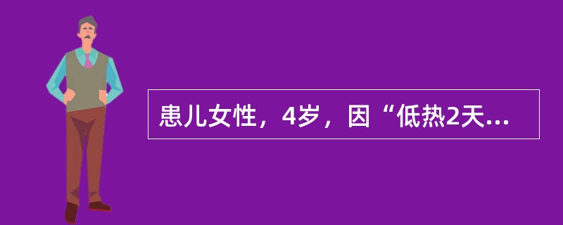 患儿女性，4岁，因“低热2天，皮疹1天”来诊。患儿病初低热，流涕咳嗽，纳差恶心，1天后出现口腔内疱疹，破溃后形成小的溃疡，疼痛流涎，拒食，手足部也见到疱疹，分布稀疏，疹色红润，疱浆清亮，舌质红，苔薄黄