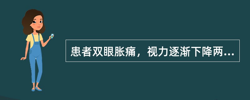 患者双眼胀痛，视力逐渐下降两年余，眼部检查：角膜轻度混浊，前房深浅正常，眼底C／D：右0．6PD、左0．7PD，眼压：双眼为4．67kPa，双眼视野均呈向心性缩小。全身症见头晕，失眠。已确诊为&quo