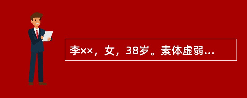 李××，女，38岁。素体虚弱，月经量多，近半年来，反复出现皮下紫斑，伴齿衄，鼻衄，并吐血一次，查血小板数降低，尿中有红细胞，自诉神疲乏力，头晕眼花，面色萎黄，爪甲色淡，食欲不振，舌质淡，脉细弱。如此，