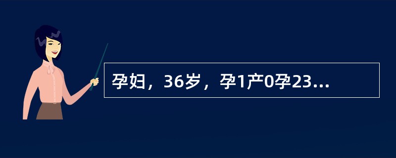 孕妇，36岁，孕1产0孕23周2d。孕16周血清学唐氏综合征筛查风险值为1/60。超声测量羊水指数为26cm，上腹部横切面超声所见如下图。</p><p><img bord