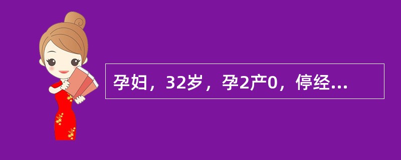 孕妇，32岁，孕2产0，停经12周5d。孕6周时尿HCG阳性。超声：宫腔内未见胎儿回声，子宫矢状切面超声所见如下图。</p><p><img border="0&