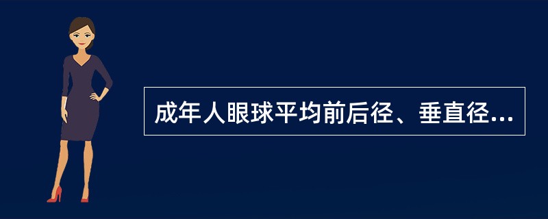 成年人眼球平均前后径、垂直径、水平径分别为