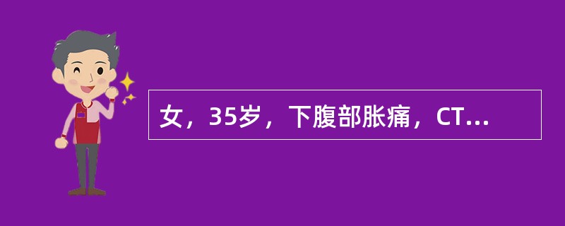 女，35岁，下腹部胀痛，CT扫描如图所示，盆腔内囊实性肿块影，其内CT值不均，CT值-120~360HU不等，最可能的诊断是<img border="0" style=&qu