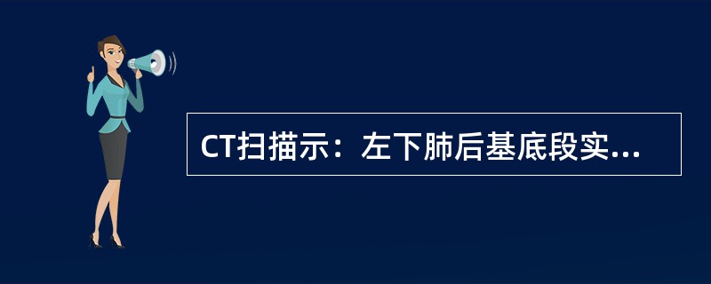 CT扫描示：左下肺后基底段实性肿块，其内可见液性成分，边缘光滑，实性部分强化明显，病灶内侧可见异常供血动脉，应首先考虑为