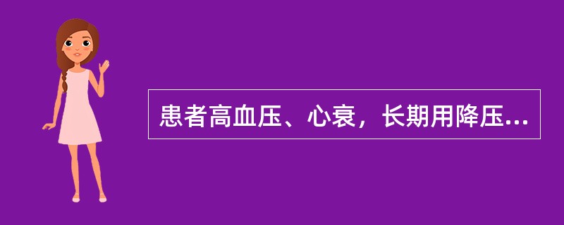 患者高血压、心衰，长期用降压药合并利尿剂呋塞米20mg，每日二次口服，最近自感全身无力明显，应注意是否出现