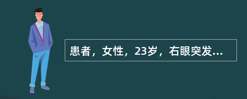 患者，女性，23岁，右眼突发视力下降3天。3天前无明显诱因突发右眼视物模糊并逐渐加重，无眼前黑影遮挡、闪光感、视物变形、变色，无眼红、眼痛、畏光、流泪等不适，未诊治。既往病史无特殊，否认眼部、颜面部及