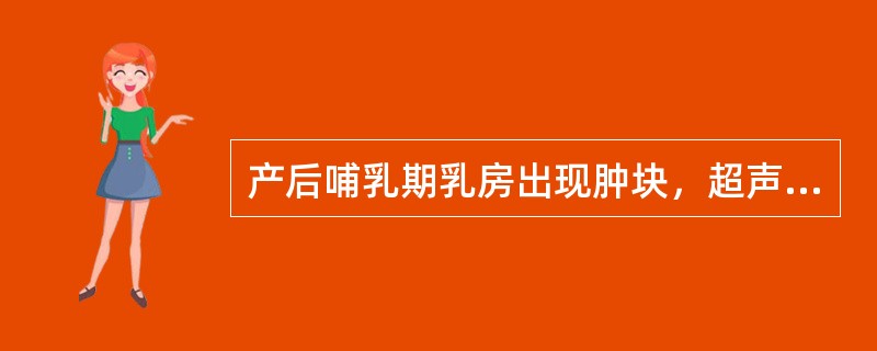 产后哺乳期乳房出现肿块，超声检测乳腺呈不均质无回声区，内有纤维隔强回声，后方回声加强，应诊为：