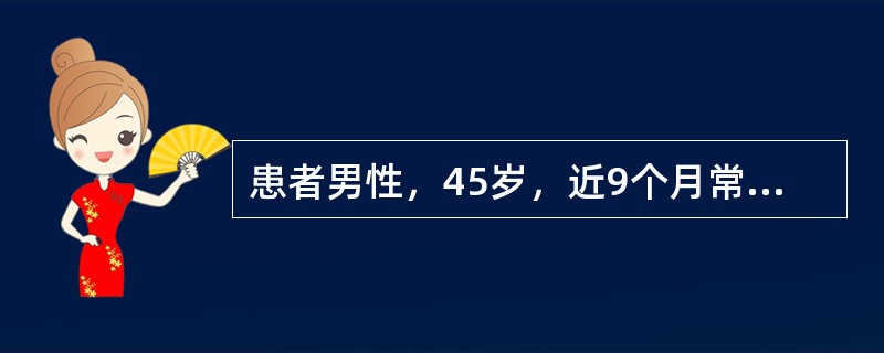 患者男性，45岁，近9个月常感右下腹痛，伴间隙性腹泻，粪便呈糊状，无脓血便。查体：T37.5℃，右下腹压痛(+)，无反跳痛，似可扪及边界欠清晰包块。Hb92g/L,WBC15×10<img bo