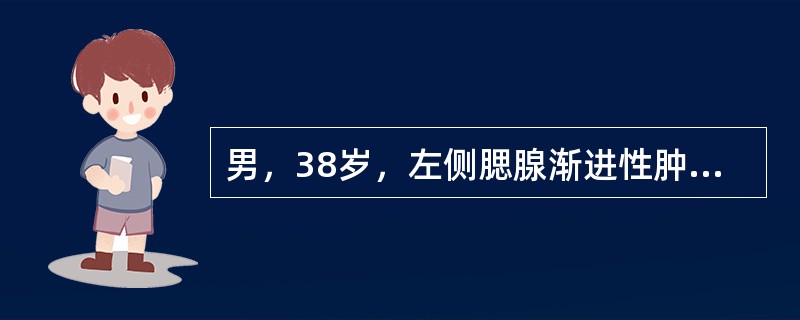 男，38岁，左侧腮腺渐进性肿大1年，无压痛，CT扫描如图所示，正确的描述或诊断是()<img border="0" style="width: 385px; hei