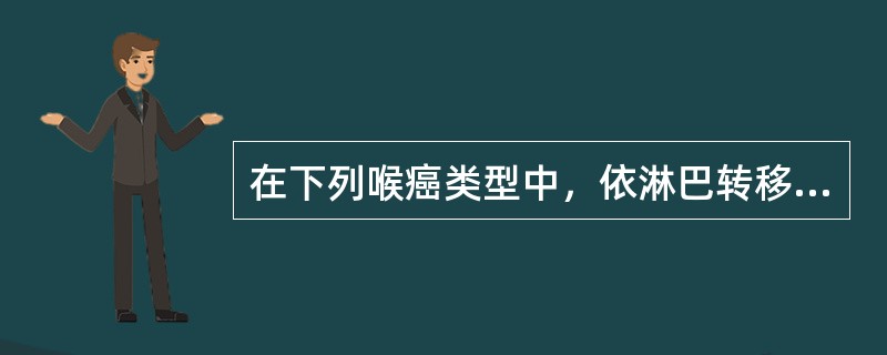 在下列喉癌类型中，依淋巴转移率由高至低排列为()