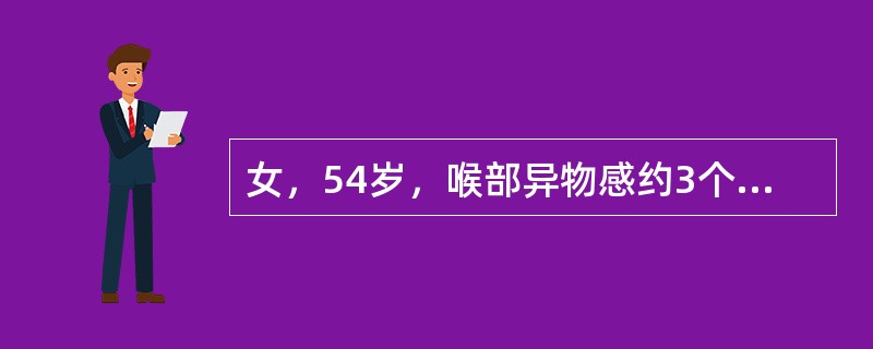 女，54岁，喉部异物感约3个月，PE：左侧声带固定，可见肿物，CT如图，最可能的诊断是()<img border="0" style="width: 260px;