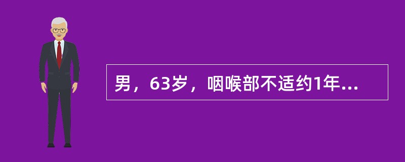 男，63岁，咽喉部不适约1年，近两个月经常咳嗽，痰中带有血丝，CT如图所示，最可能的诊断是()<img border="0" style="width: 223px