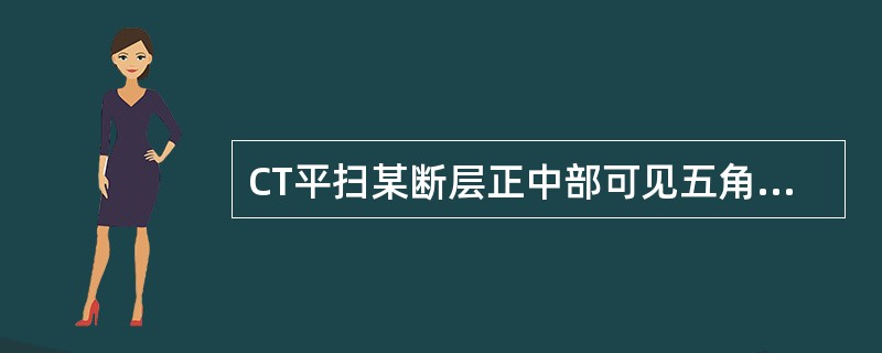 CT平扫某断层正中部可见五角星的鞍上池，是由大脑纵裂池、外侧窝池、交叉池和桥池组成。鞍上池两侧可见