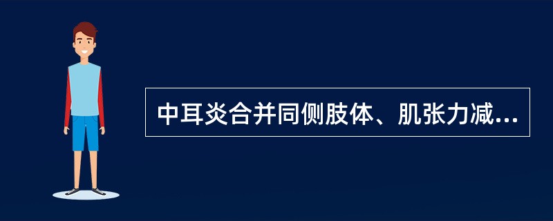 中耳炎合并同侧肢体、肌张力减弱或消失、共济失调及指鼻试验阳性最常见于