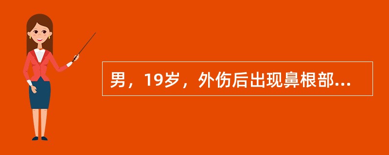 男，19岁，外伤后出现鼻根部扁平宽大，内眦间距45mm，双眼视力严重减退，其最可能的诊断是()