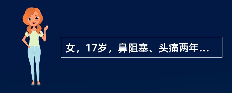 女，17岁，鼻阻塞、头痛两年.如图所示符合筛骨病变最可能的诊断是()<img border="0" style="width: 205px; height: 154