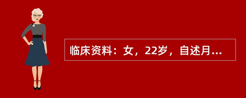 临床资料：女，22岁，自述月经量增多淋漓不止。超声综合描述：经阴道扫查子宫前位，形态大小正常，肌层回声均匀，宫腔内可见1．7cm×0．7cm中等回声区(+…+所指)，宫腔线连续中断，CDFI：可见彩色