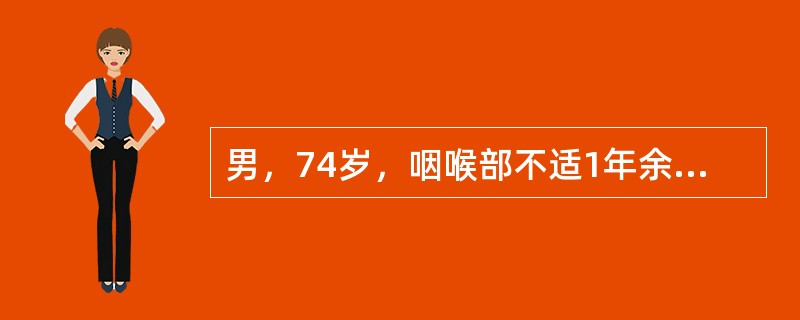 男，74岁，咽喉部不适1年余，近两3个月咽喉疼痛，吞咽困难，CT如图所示，最可能诊断是()<img border="0" style="width: 232px;