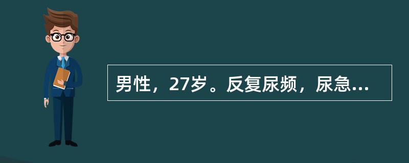 男性，27岁。反复尿频，尿急，尿痛伴终末肉眼血尿2年。更换抗生素治疗效果欠佳，且逐渐加重。尿常规检查：白细胞(++)，红细胞(+++)。现排尿超过30次／日。诊断首先要考虑