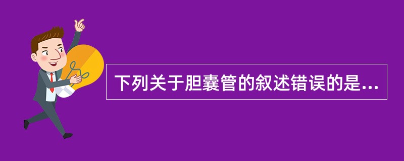 下列关于胆囊管的叙述错误的是（）