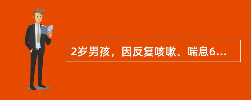 2岁男孩，因反复咳嗽、喘息6个月入院。患儿间断出现咳嗽、喘息，夜间重，有时低热。查体：双肺听诊可及哮鸣音及粗细湿啰音，血常规：WBC7×10<img border="0" s