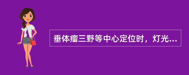 垂体瘤三野等中心定位时，灯光野中心一般放在（）