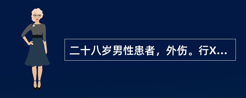 二十八岁男性患者，外伤。行X线检查如图所示，患肢如图所示畸形。该患者合并哪条神经损伤()<img border="0" style="width: 174px; h