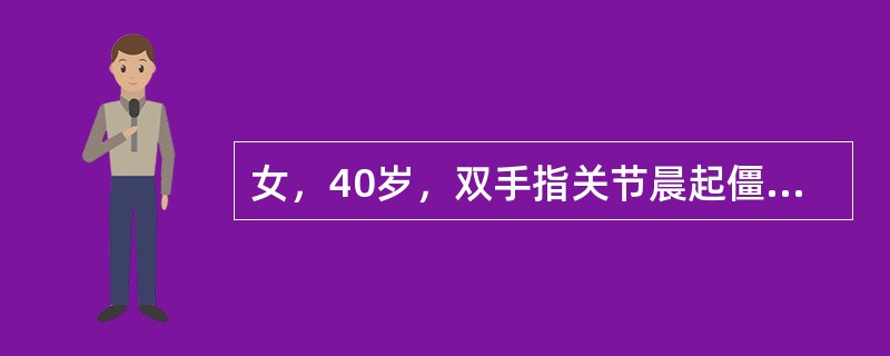 女，40岁，双手指关节晨起僵硬、疼痛，指关节肿胀、压痛明显，X线示指骨骨质疏松，关节周围软组织肿胀阴影。依据病史特征，其最可能是下列哪项诊断？(　　)